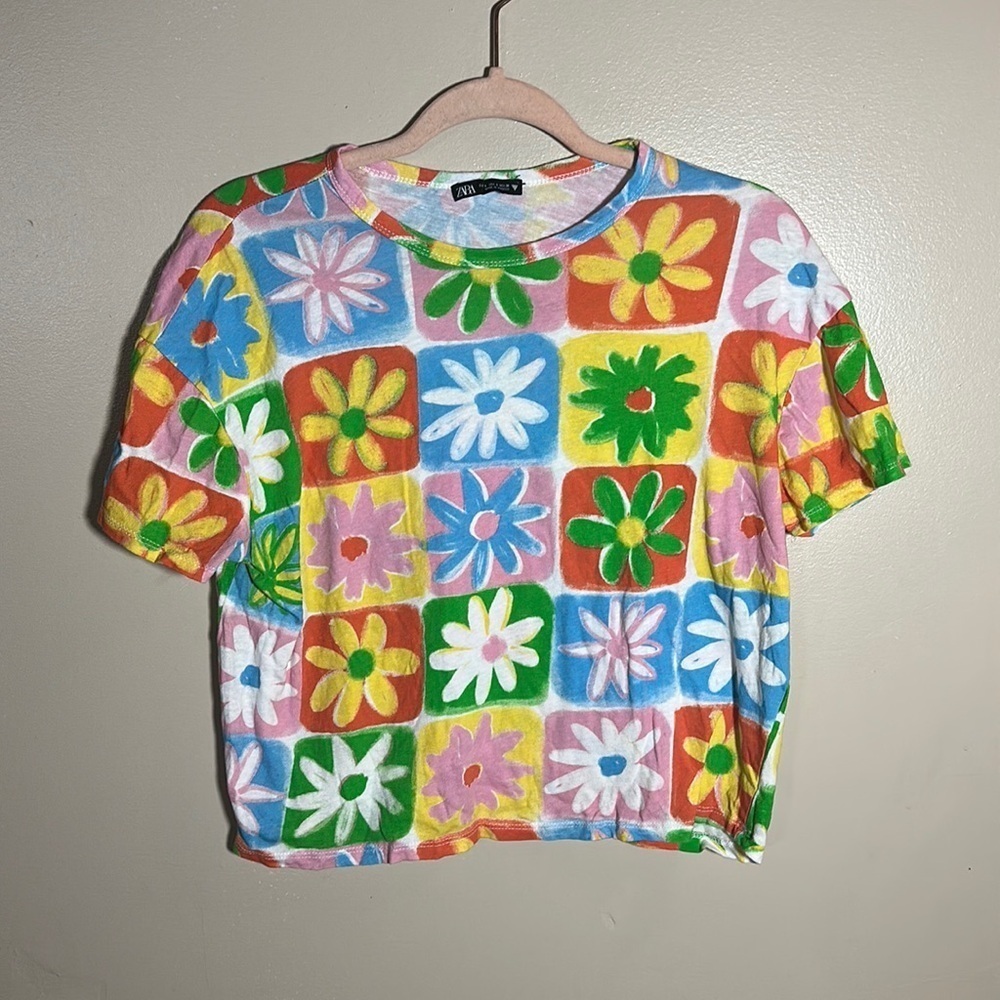 Zara Hippie‎ Daisy Cropped Tee | Small